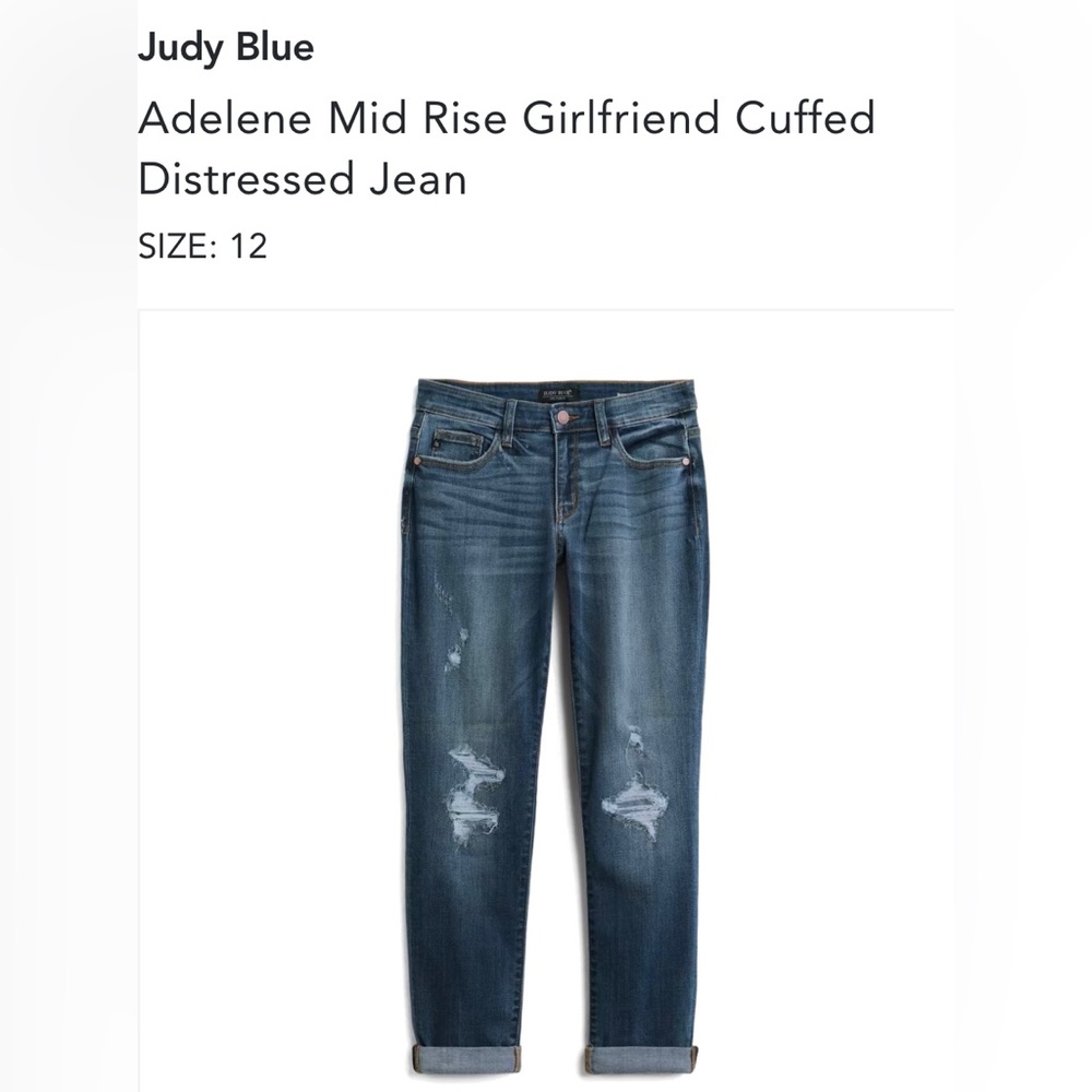 Judy Blue Adeline Girlfriend Distressed Cuffed Mid-rise Jeans EUC